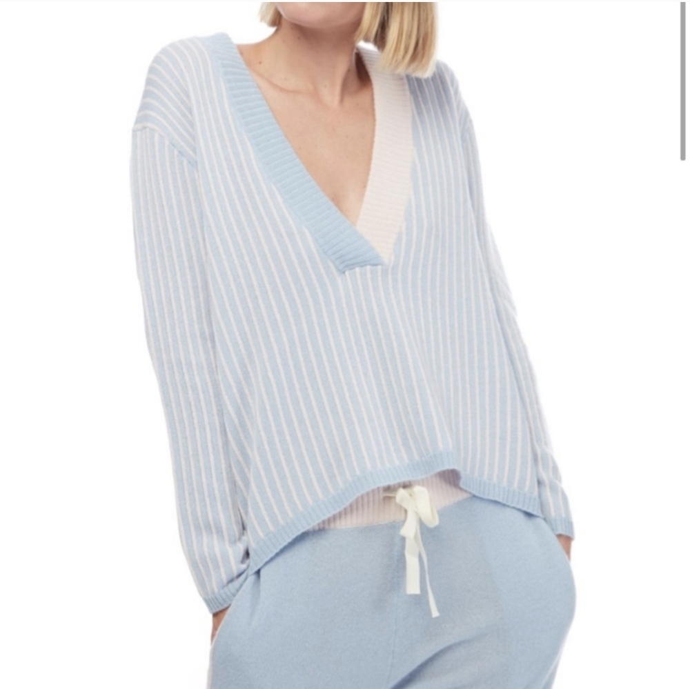 Morgan Lane Eddy Striped Cashmere V-neck sweater S